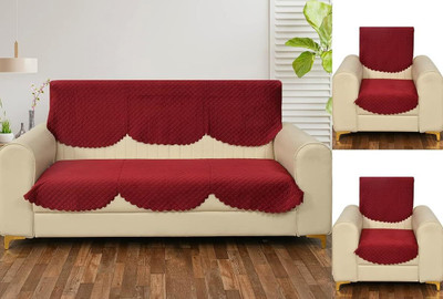 Shivkirpa Velvet Plain 3+1+1 Seater Sofa Cover(Maroon Pack of 6)