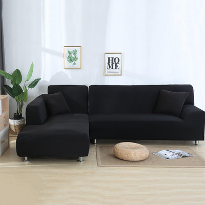 AP DREAM DECOR Polyester 3+3 Seater L-Shape Sofa Plain Cover(Pack of 2 black)