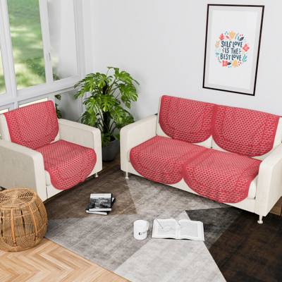KUBER INDUSTRIES Cotton Geometric 3 Seater Sofa Cover(Maroon Pack of 6)