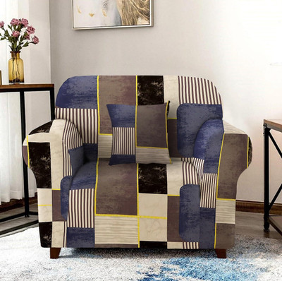 lukzer Polyester Geometric 1 Seater Sofa Cover(Multi Patch Design Pack of 1)