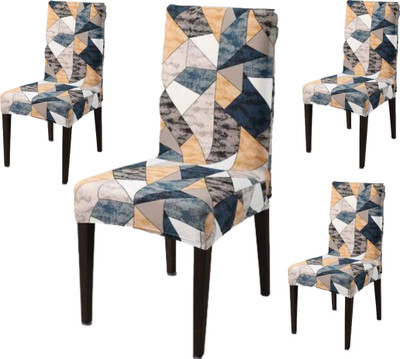 Aranaya Decore Polycotton 1 Seater Chair Geometric Cover(Pack of 4 Orange)