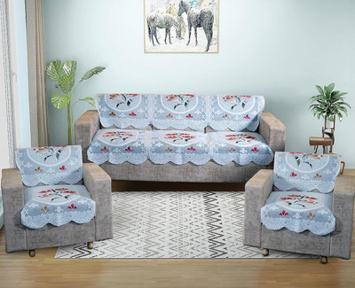 Bdeck Bruders Polyester Floral 3+2 Seater Sofa Cover(Blue Pack of 5)