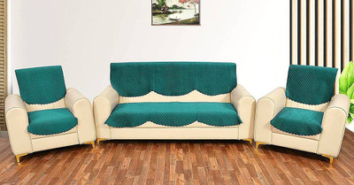 papsun Polyester 3+1+1 Seater Sofa Floral Cover(Pack of 10 GREEN VELVET SOFA COVER PANEL (5*2)-10 PCS)
