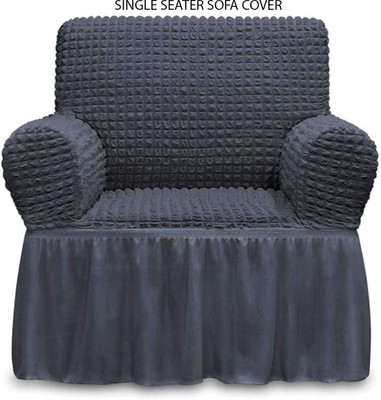 Magic Cover Polyester 1 Seater Sofa Embroidered Cover(Pack of 1 Grey)