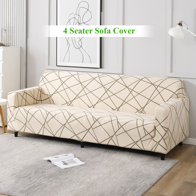 HOKiPO Polyester Abstract 4 Seater Sofa Cover(Beige Abstract Line Pack of 1)