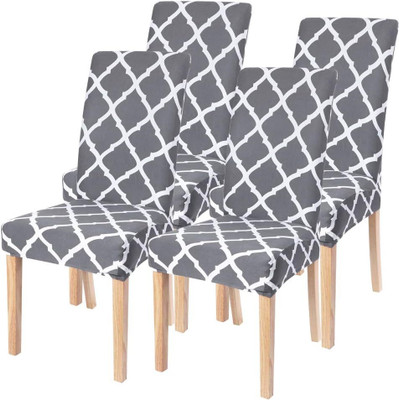 ADstore Polycotton Geometric 1 Seater Chair Cover(Grey Pack of 4)