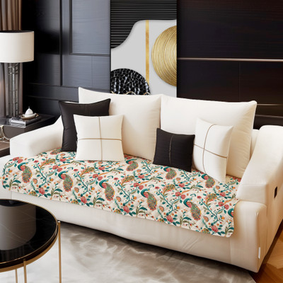 DECORIAN Velvet Geometric 3 Seater Sofa Cover(Peacock Pack of 1)