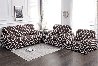 PITLOUM CRAFT Polyester Geometric 3+1+1 Seater Sofa Cover(BROWN Pack of 3)
