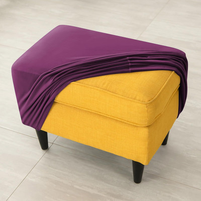 HOKiPO Velvet 1 Seater Chair Plain Cover(Pack of 1 Velvet Stretchable Ottoman Foot Rest Stool Cover, Purple)