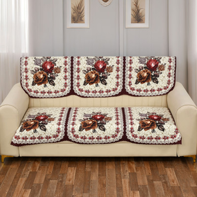 Kailash Velvet Geometric 3 Seater Sofa Cover(Cream Pack of 1)