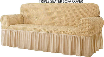 Magic Cover Polyester 3 Seater Sofa Striped Cover(Pack of 1 Beige)