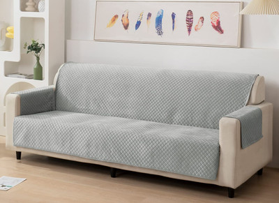 Fashion Throw Velvet 3 Seater Sofa Checkered Cover(Pack of 1 Silver)