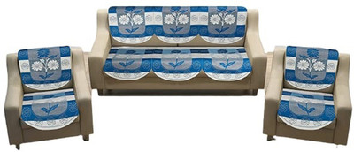 LEAFNEST Cotton 3+1+1 Seater Sofa Floral Cover(Pack of 1 Blue, Aqua)