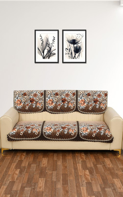ZUKIODECOR Velvet 3 Seater Sofa Embroidered Cover(Pack of 2 Brown)