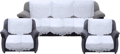 KUBER INDUSTRIES Cotton Floral 3+1+1 Seater Sofa Cover(White Pack of 6)