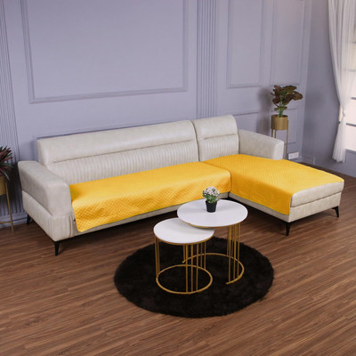 HOKiPO Polyester Plain 3+2 Seater L-Shape Sofa Cover(Yellow Pack of 1)