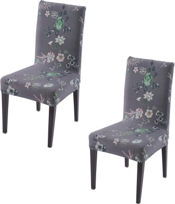 HOKiPO Polyester Floral Chair Cover(Bentonite Grey Pack of 2)