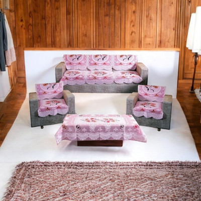 Mohit textiles Polyester Floral 3+2 Seater Sofa Cover(Pink Pack of 6)
