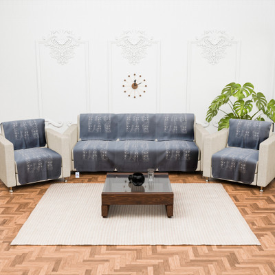 Heart Home Cotton 3+2 Seater Sofa Floral Cover(Pack of 10 Grey)