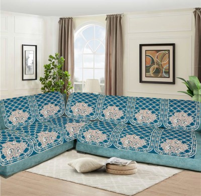 SAWNA HOMES Chenille Embroidered, Floral Sofa Cover(Blue Pack of 6)