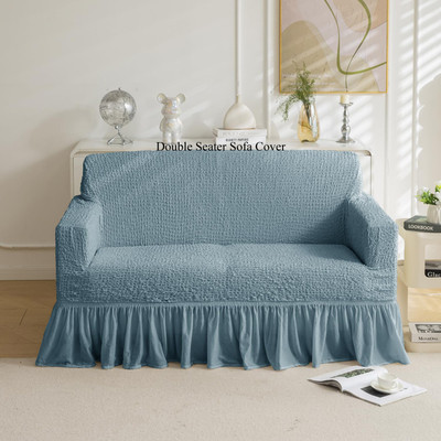 HOUSE OF QUIRK Polyester Plain 2 Seater Sofa Cover(Blue Pack of 1)