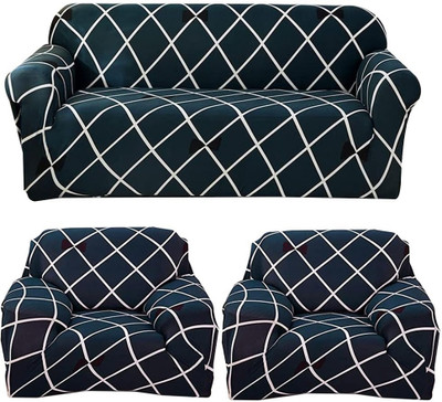 FurShine Polyester Abstract 3+1+1 Seater Sofa Cover(Blue Pack of 3)