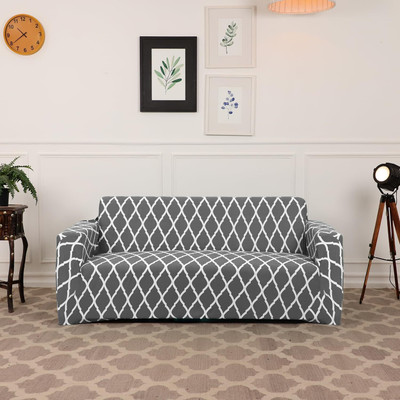 tansh Polyester 3 Seater Sofa Geometric Cover(Pack of 1 Grey)