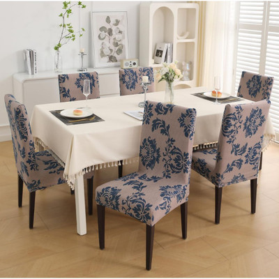 Stuff N' Fluff Polyester Floral 6 Seater Chair Cover(Beige Pack of 6)