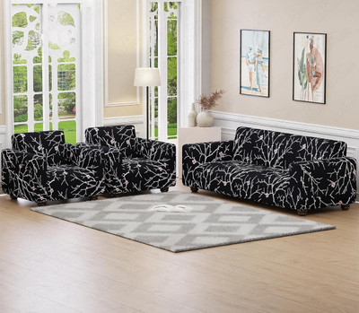 Decowell Polyester Geometric 3+1+1 Seater Sofa Cover(Black Pack of 3)