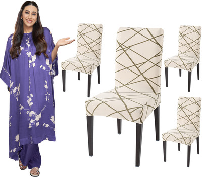 HOKiPO Polyester 4 Seater Chair Abstract Cover(Pack of 4 Beige)
