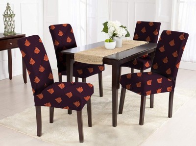 HOTKEI Polycotton Floral Chair Cover(Orange Pack of 4)