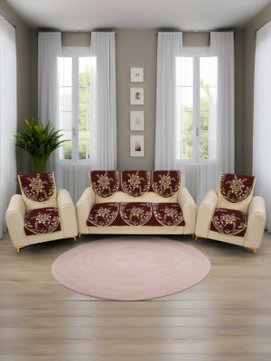 Multitex Cotton 3+1+1 Seater Sofa Floral Cover(Pack of 6 Maroon)