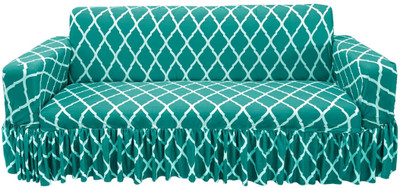 TURIYA Polyester, Polycotton Geometric 3 Seater Sofa Cover(Aqua Blue Pack of 1)