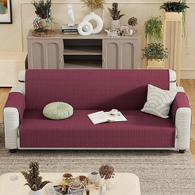 lukzer Polyester Plain 3 Seater Sofa Cover(Quilted Cranberry Red Sofa Mat Pack of 1)