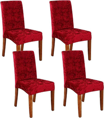 TURIYA Velvet 1 Seater Chair Plain Cover(Pack of 4 Wine Red)