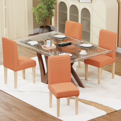 lukzer Jacquard 1 Seater Chair Plain Cover(Pack of 4 Pastel Orange Dotted Stripe)