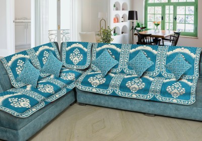 SAWNA HOMES Chenille, Velvet Embroidered Sofa Cover(Sky Blue Pack of 11)