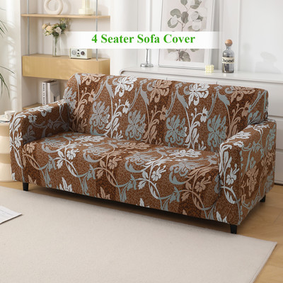 HOKiPO Polyester 4 Seater Sofa Floral Cover(Pack of 1 Rich Chocolate Damask Floral)
