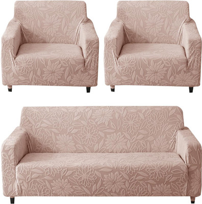 HOUSE OF QUIRK Jacquard 3+1+1 Seater Sofa Floral Cover(Pack of 3 Pink)