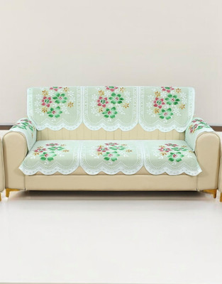 Bigger fish Polycotton 3 Seater Sofa Floral Cover(Pack of 8 Green)