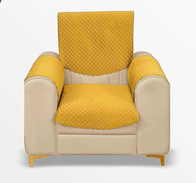 Bigger fish Velvet Plain 1 Seater Sofa Cover(Yellow Pack of 4)