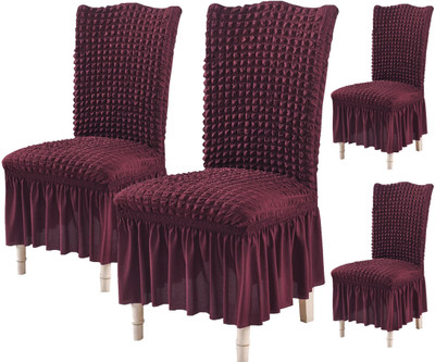 Magic Cover Polyester 4 Seater Chair Checkered Cover(Pack of 4 Wine)