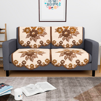 KUBER INDUSTRIES Cotton 2 Seater Sofa Floral Cover(Pack of 4 Yellow, Brown)