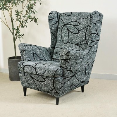 HOKiPO Polyester Floral 1 Seater Chair Cover(Intense Grey Abstract Floral Pack of 1)