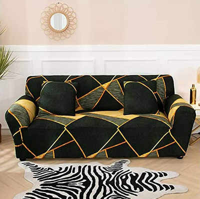 lukzer Polyester Geometric 4 Seater Sofa Cover(Dark Green prism Pack of 1)