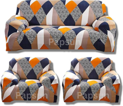 papsun Polyester Geometric 3+1+1 Seater Sofa Cover(Orange Pack of 1)