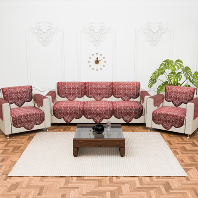 KUBER INDUSTRIES Cotton 3+2 Seater Sofa Geometric Cover(Pack of 16 Maroon)