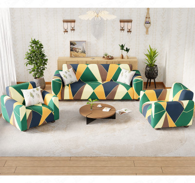 lukzer Polyester 3+1+1 Seater Sofa Floral Cover(Pack of 3 Geometric)