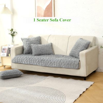 HOKiPO Velvet Plain Sofa Cover(Grey Pack of 1)