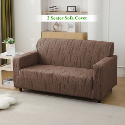 HOKiPO Jacquard 2 Seater Sofa Striped Cover(Pack of 1 Chocolate Brown)